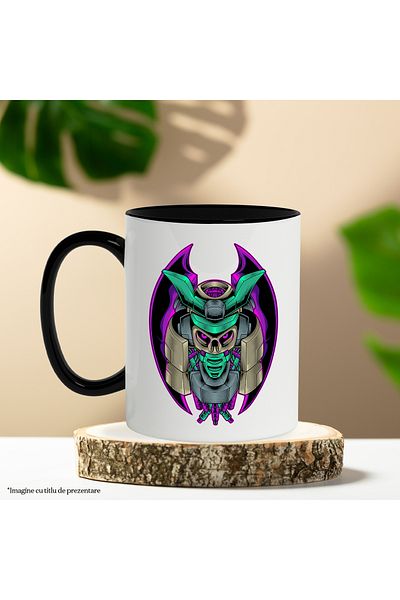 StoryGift Romania Mug With Robot, Samurai, Mecha, Sci Fi, Wings, Cables, Multicolor 330 ml, Ceramics, With