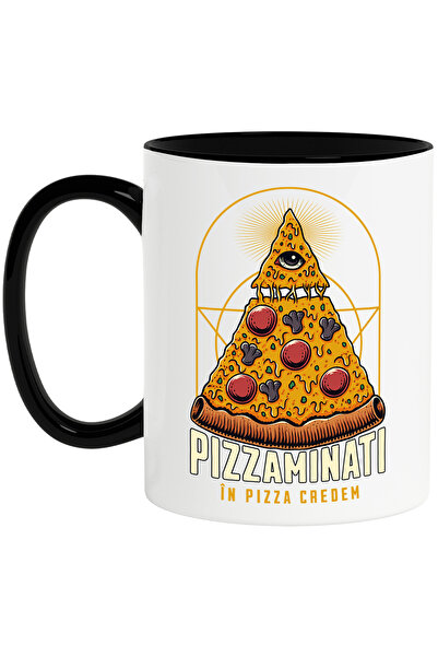 StoryGift Romania Cana Pizza Illuminati. În Pizza Credem, 330ml, Ceramica Cu Maner Negru, Cu Maner Negr,stg