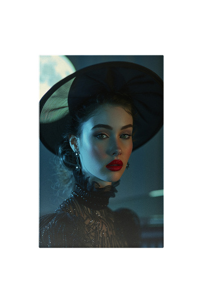 StoryGift Romania Tablou Canvas Eleganță În Culori De Doliu Pe O Femeie Cu Ruj Roșu- Lună, Prezență Feminină În N