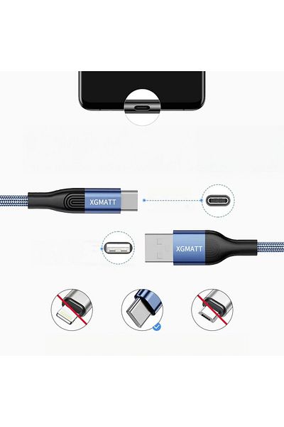 Xgmatt Set Of 5 Usb Type C Cables , Nylon/aluminum Alloy, Gray/black/blue, 2 M