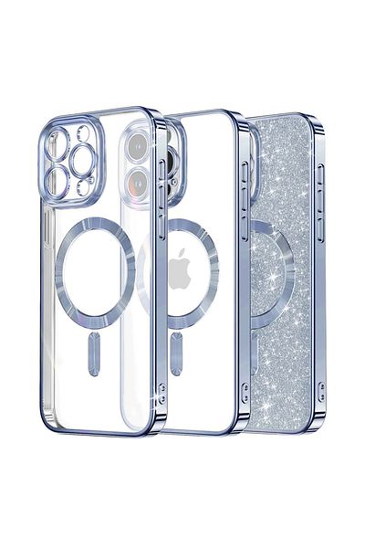 SKYDDAR INNOVATION Husă pentru iPhone 15 Pro, sclipici de lux, antișoc, spate detașabil 2 în 1, albastru deschis, set autocolante