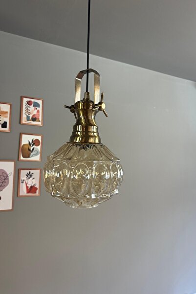 Bamyum Şila Cam Bal Rengi Tekli Avize Yeni Eskitme Başlık Retro Sarkıt Lamba Salon Aydınlatma