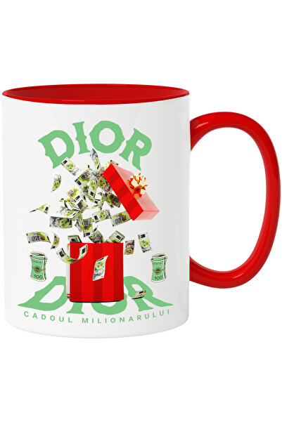 StoryGift Romania _dior_ Mug - Millionaire's Gift, 330ml, Ceramic With Red Handle, With Red Handle Left, s