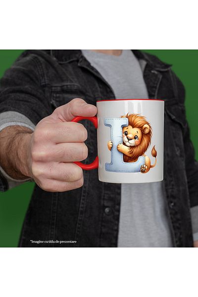 StoryGift Romania Mug with a lion with the letter "L", illustration, for children, school, student, alphabet, a, With, STG