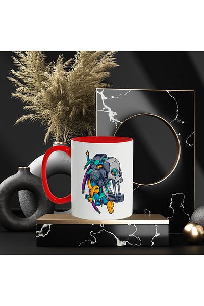 StoryGift Romania Mug With Alien, Robot, Android, Cables, SF, Skull, Multicolor 330 ml, C, Cu,STG