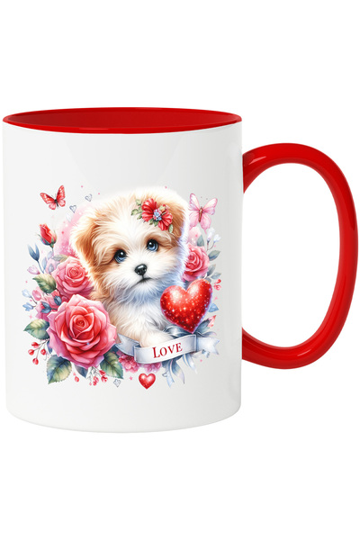 StoryGift Romania Cana Cu Un Catelus Inconjurat De Trandafiri Cu Mesajul "lov...