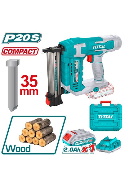 TOTAL 20V 35mm Battery Nail Gun Plastic Bag with Battery and Charger