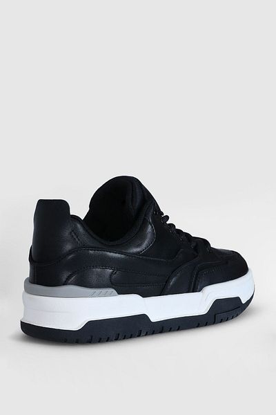 Lufian Genuine Leather Lace-Up Casual Sneaker Black-White