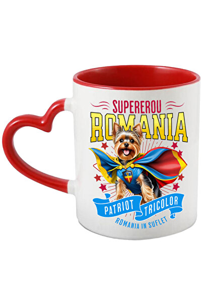StoryGift Romania Mug With Yorkshire Terrier Dog In Captain Romania Costume With Cape, Hero N, With