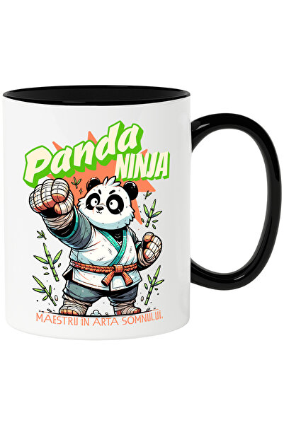 StoryGift Romania Cana Panda Ninja-maestru In Arta Somnului, 330ml, Ceramica Cu Maner Negru, Cu Maner N,stg