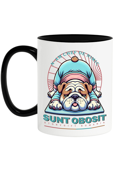 StoryGift Romania Cana Caine Pug Facand Yoga Text Sunt Obosit, 330ml, Ceramic...