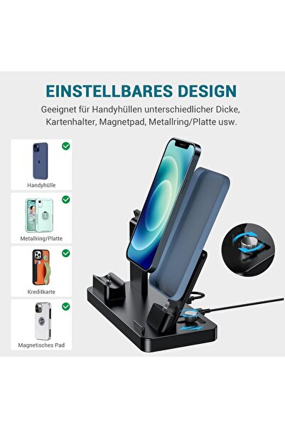 Yfw Stație de încărcare 3 în 1, pentru iPhone/căști și AppleWatch, plastic, negru