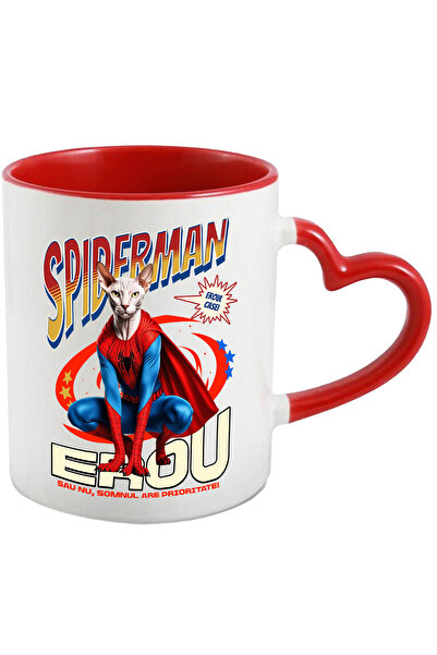 StoryGift Romania Cana Cu Sphynx Pisica In Costum De Spiderman Cu Pelerina, Erou Nocturn, Desene A, Cu ,stg