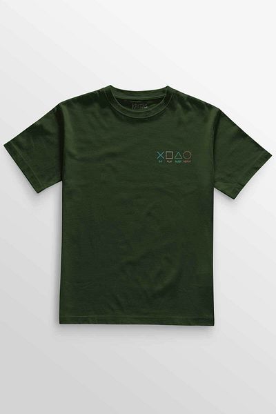 Kretas Μπλουζάκι Unisex Χακί Eat Play Sleep Repeat Gamer Game Μίνιμαλ μπλουζάκι με στάμπα μπροστά