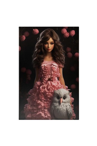 StoryGift Romania Tablou Canvas: Printesa Imbracata In Rochie Roz Inconjurata De Trandafiri Si Insotita De Bufni