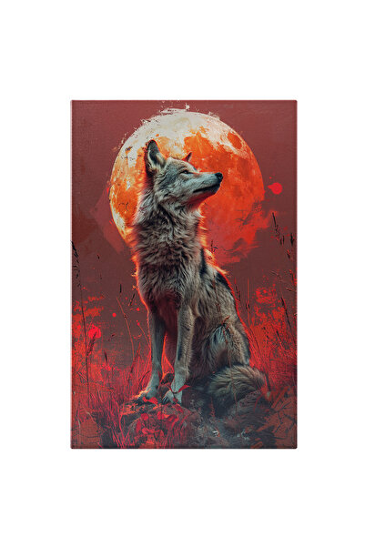 StoryGift Romania Tablou Canvas Lupul Ce Ascultă Liniștea Nopții Sub Luna Plină De Jăratic Contemplarea Naturii ,