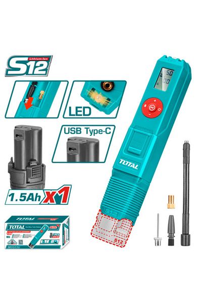 TOTAL 12v 11bar battery car tire inflator, single battery without charger