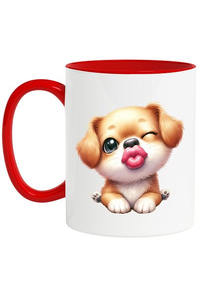 StoryGift Romania Mug with a puppy winking and giving a kiss, illustration, affection, for, With, STG