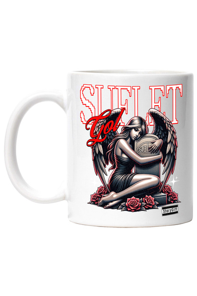 StoryGift Romania Cana Fata Inger In Doliu Mormant Suflet Gol, 330ml, Ceramic...