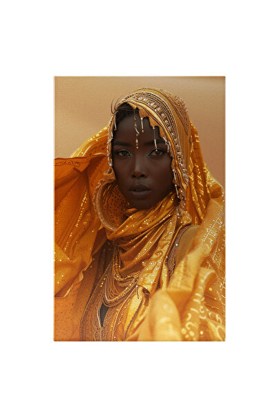 StoryGift Romania Tablou Canvas: Arăpoaica În Galben Straie Elegante Cu Bijut...
