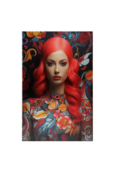 StoryGift Romania Tablou Canvas: Portret Feminin Inconjurata De Motive Florale Accentuat De Parul Lung Rosu Inte