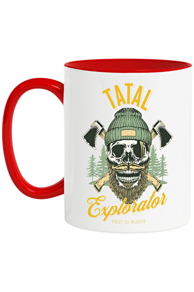 StoryGift Romania Cana Tatal-explorator Padurar Topor Familie, 330ml, Ceramic Cu Maner Rosu, Cu Maner R,stg