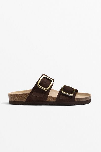 Oysho Buckle split-leather slides