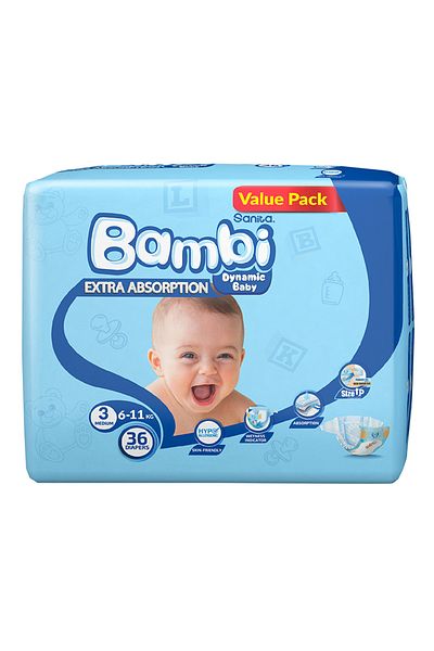 Bambi Baby Diaper Value Pack Size 3 Medium 6-11 kg 36 pcs