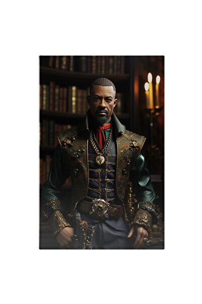 StoryGift Romania Tablou Canvas: Portret Cavaler Barbat Afro Rege Medalion Masiv Ca Din Basme Tinuta Interbelica