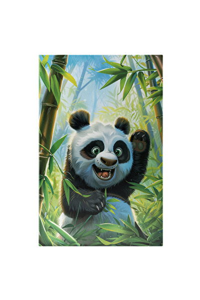 StoryGift Romania Tablou Canvas Animat Cu Un Pui De Urs Panda Bucuros Langa B...