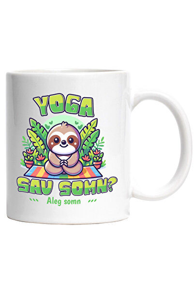 StoryGift Romania Cana Animal Lenes Yoga Sau Somn_ Somn, 330ml, Ceramic Cu Ma...