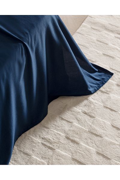 Madame Coco Ciel Double 100% Cotton Satin Elastic Sheet - Navy Blue