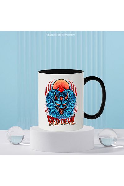 StoryGift Romania Mug With Message In English Red Devil, Oni, Mask, Sun, Demon, Multicolor 330 ml,, With ,STG.