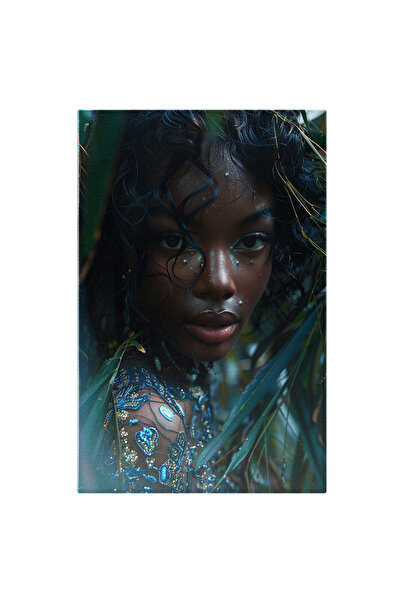 StoryGift Romania Canvas Painting: African Girl With Blue Makeup Eyes and Pea...