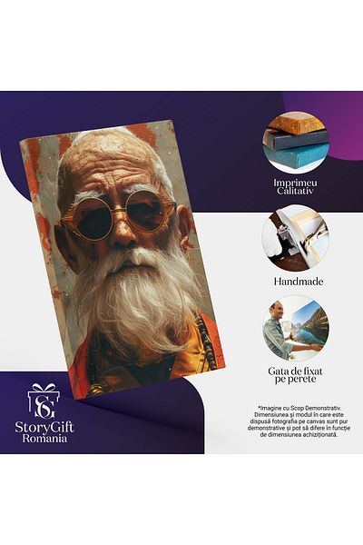 StoryGift Romania Tablou Canvas: Hipster Bătrân Cu Barbă Albă, Portret Retro Cu Ochelari Rotunzi- Personalități