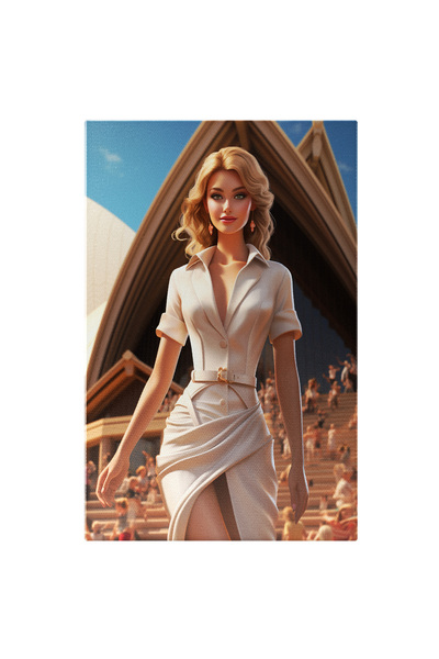 StoryGift Romania Tablou Canvas: Portret Feminin In Rochie Alba Decoltata Afl...