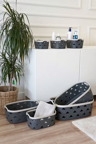 EVLE Leather Patterned Storage and Organization Basket Set (7 Pieces), Gray