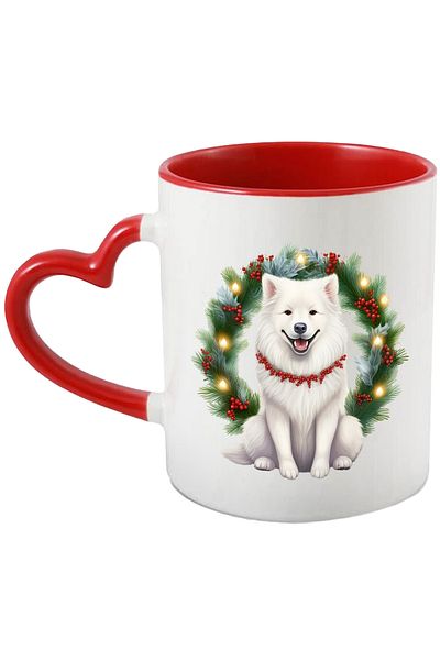StoryGift Romania Cana Cu Un Caine Alb Cu Un Lant Din Vasc La Gat, Ilustratie, Coroana, Sarbatori,, Cu ,stg