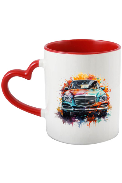 StoryGift Romania Cana Cu Masina, Sigla, Mercedes, Vintage, Splash Acuarela, Multicolor 330 Ml, Ce, Cu ,stg