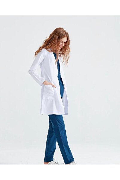 DEMOTEKS Uniforma Lab Coat Halat Medical Lung Alb Femei – Cu Trei Buzunare, Maneca Lunga, Guler Rever