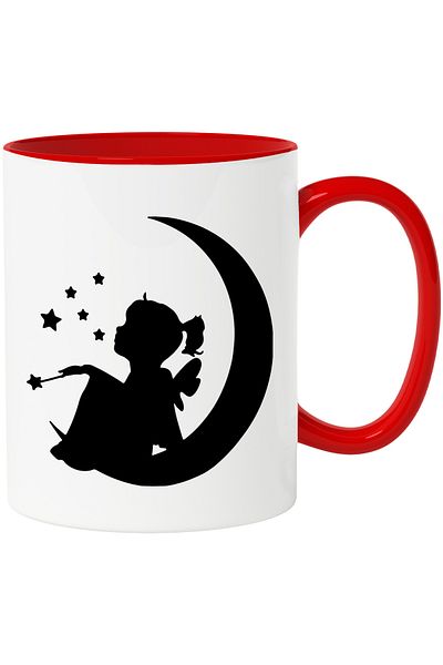 StoryGift Romania Cana Cu O Fetita Zana - Sta Pe Semiluna Stelute Bagheta Cu Maner Rosu, Cu Maner Rosu ,stg