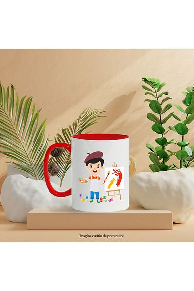 StoryGift Romania Mug With Painter, Artist, Easel, Canvas, Beret, Watercolors, Multicolor 330 ml, Sky, With,STG