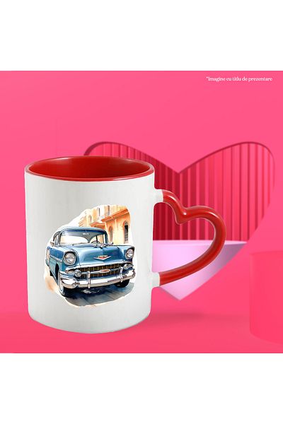 StoryGift Romania Car Mug, Retro, Vintage, Buildings, Chevrolet 1956, Multicolor 330 ml, Sky, With,STG