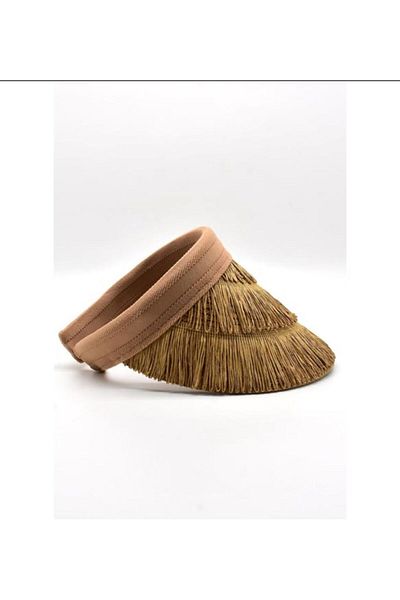 Saten Fringed Straw Visor Hat - Camel