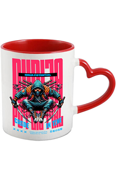 StoryGift Romania Cana Ninja Potential - Crede In Tine, 330ml, Ceramica Cu Maner Inima Rosie, Cu Maner ,stg