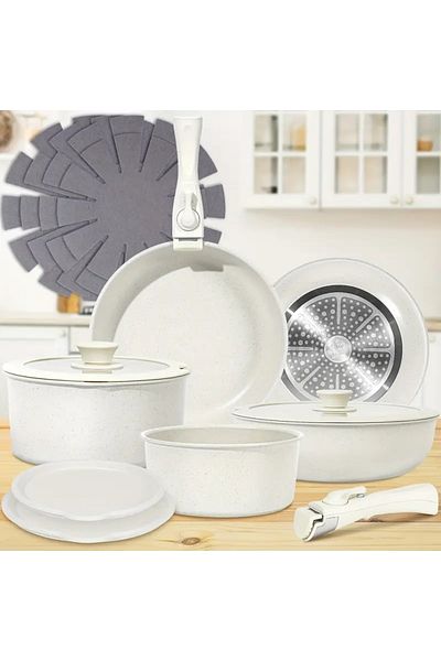 Lumely 15-Piece Non-stick Cookware Set, With Lids and Detachable Handles, Pots And Pans, for Cooking