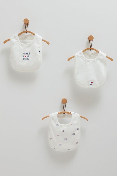 Caramell 3-Piece Baby Bib (Compatible for 0-12 Months Babies) 3-Piece Bib 100% Cotton Baby Bib Ecru Color
