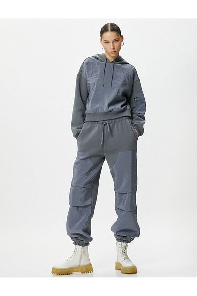 Koton Jogger Sweatpants with Parachute Fabric Detail, Comfortable Fit, Tie Waist Pocket