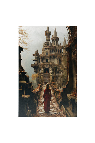 StoryGift Romania Tablou Canvas: View Fata In Rochie Rosie Mergand Pe Pod De ...