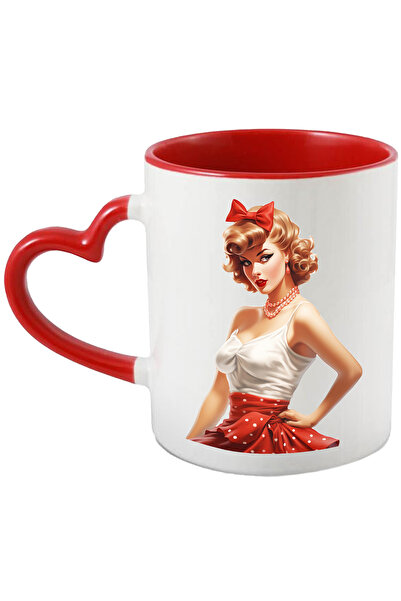 StoryGift Romania Cana Cu O Femeie Frumoasa Blonda, Ilustratie, Stil Retro, V...